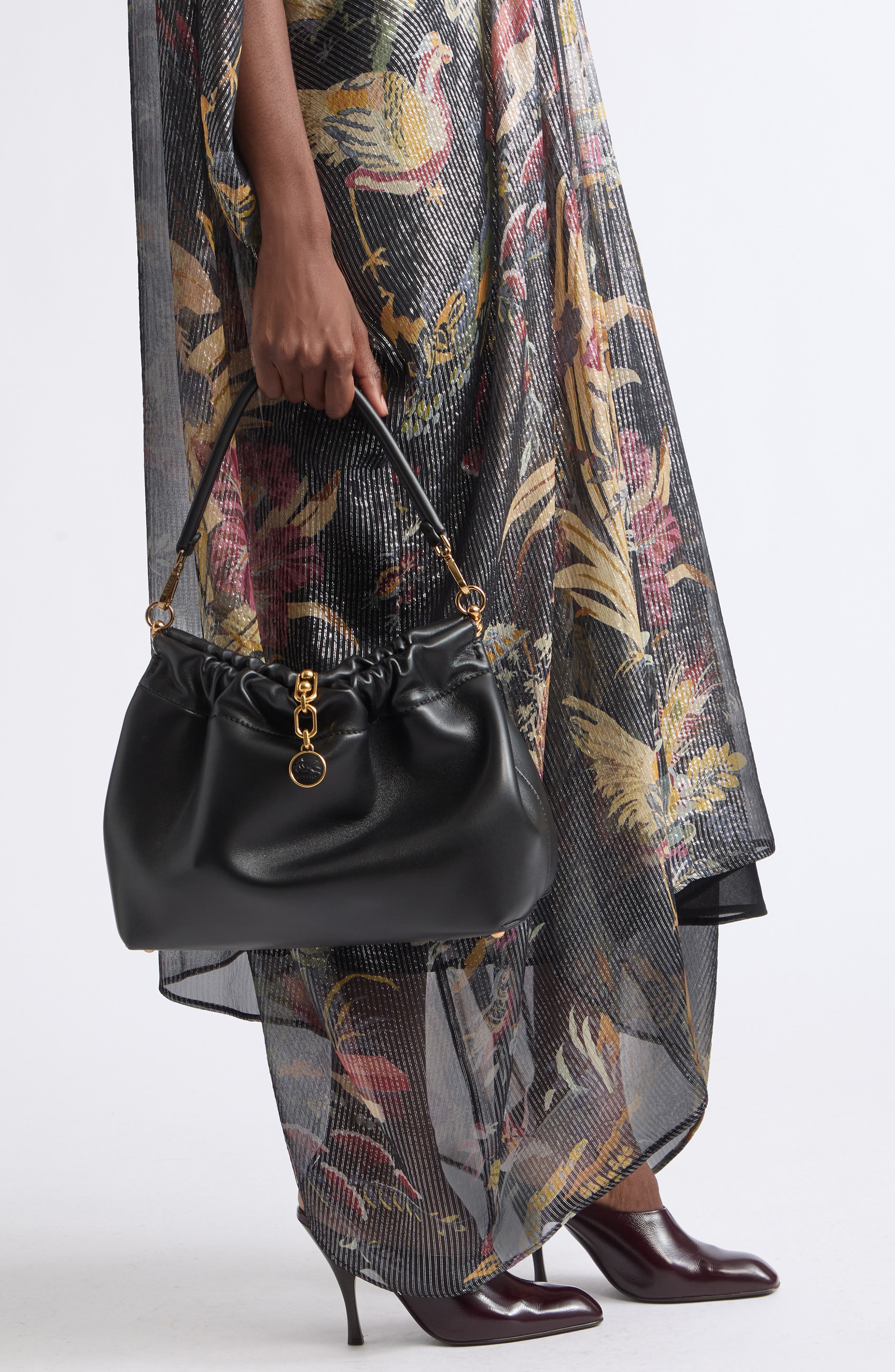 Medium Vela Blossom Shoulder Bag, Alternate, color, BLACK