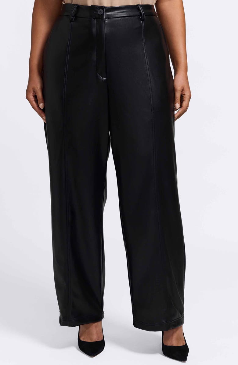 Foxcroft Ciara Wide Leg Faux Leather Pants, Main, color, Black