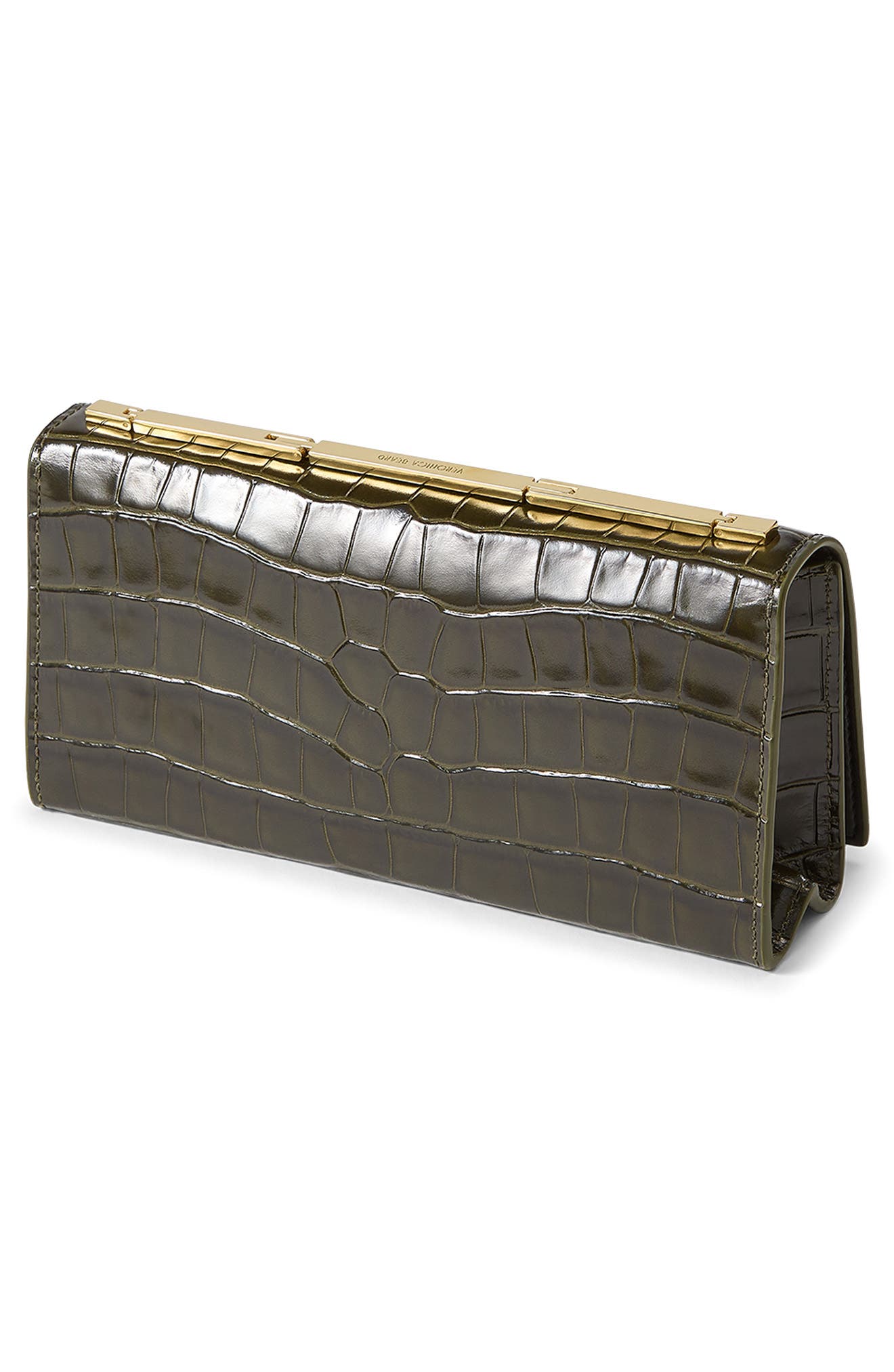 Veronica Beard Barre Croc Embossed Leather Clutch, Alternate, color, Cypress