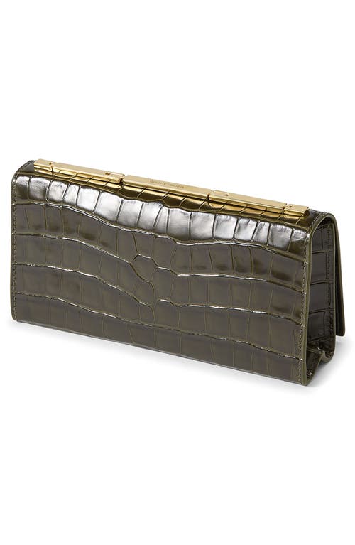 Veronica Beard Barre Croc Embossed Leather Clutch In Green