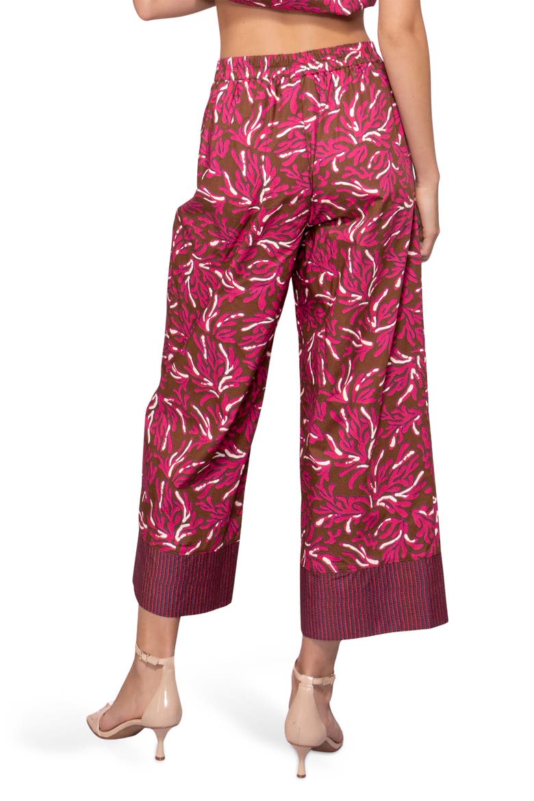 Poplin Pleat Wide Leg Crop Pants, Alternate, color, BROWN MAGENTA REEF