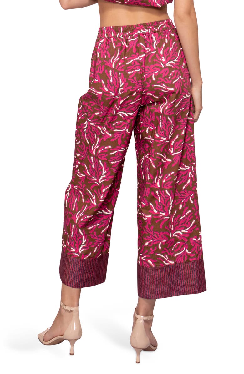 MELLODAY Poplin Pleat Wide Leg Crop Pants, Alternate, color, Brown Magenta Reef