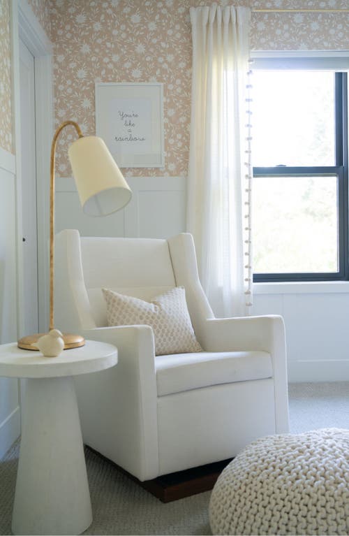 Linen & James Paige Ivory Tan Floral Handblock Pillow Cover In Ivory