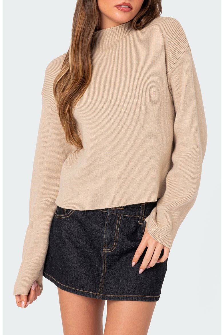 Kimberly Rib Funnel Neck Sweater, Main, color, BEIGE