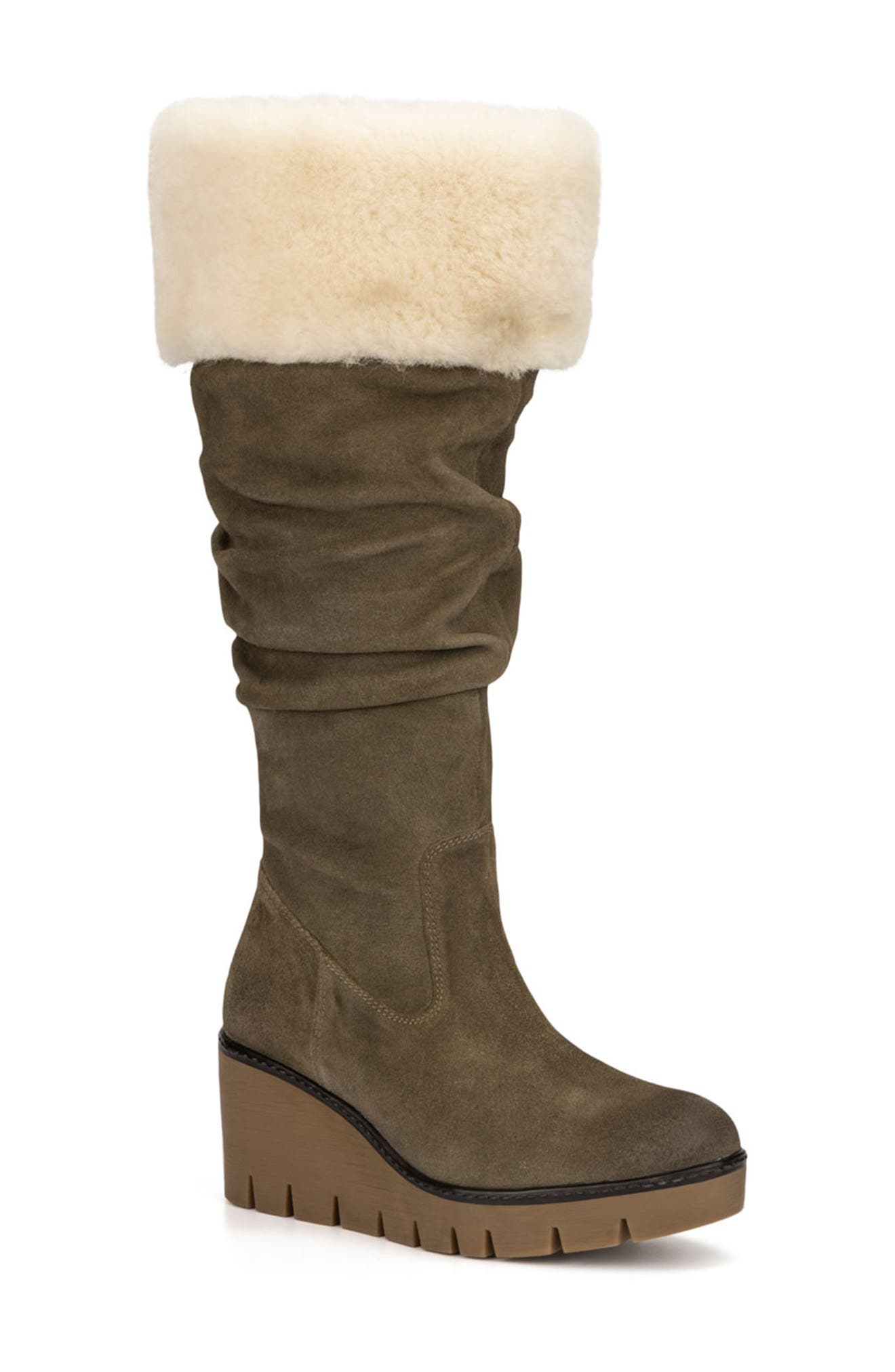 VINTAGE FOUNDRY Arabella Faux Fur Trimmed Wedge Boot