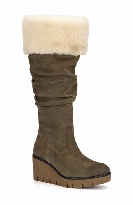VINTAGE FOUNDRY Arabella Faux Fur Trimmed Wedge Boot