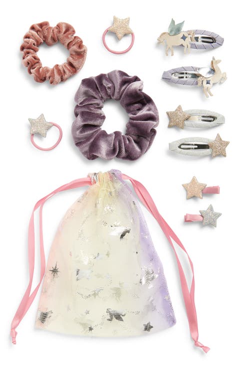 Kids' Set of 10 Assorted Barrettes, Ponytail Holders & Scrunchies