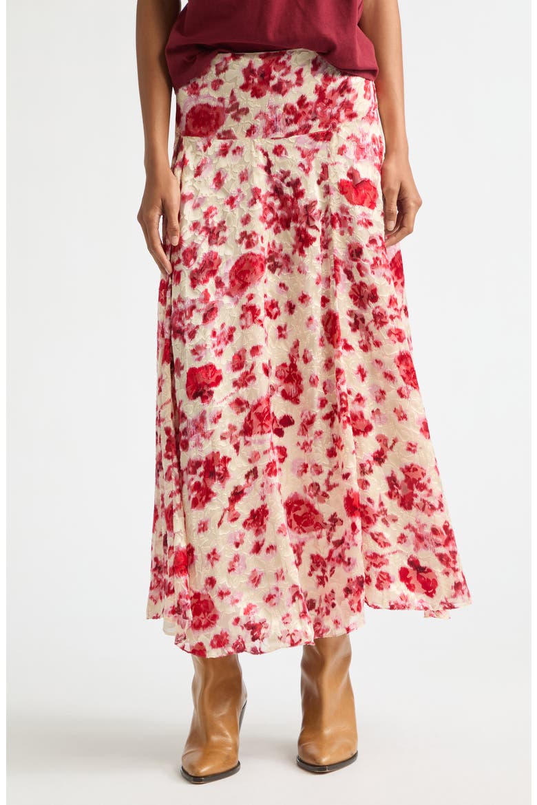 Hilza Floral Burnout Devoré Georgette Maxi Skirt, Main, color, ECRU/ PINK
