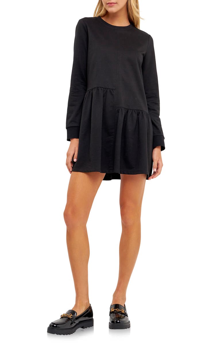 English Factory Ruffle Hem Long Sleeve Knit Dress, Main, color,