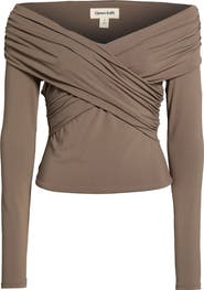 Open Edit Long Sleeve Cross Front Top