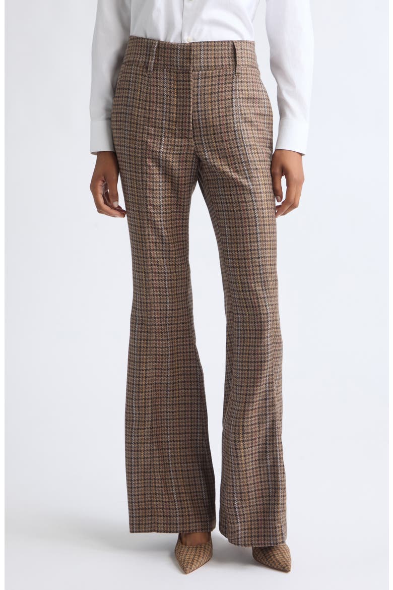 Rhein Check Wool & Silk Flare Leg Pants, Main, color, CAMEL MULTI