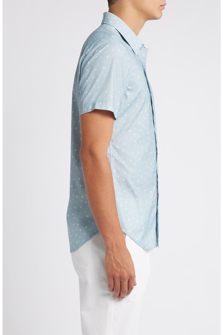 Slim Fit Dot Print Short Sleeve Stretch Button-Up Shirt, Alternate, color, DILLEY FLORAL