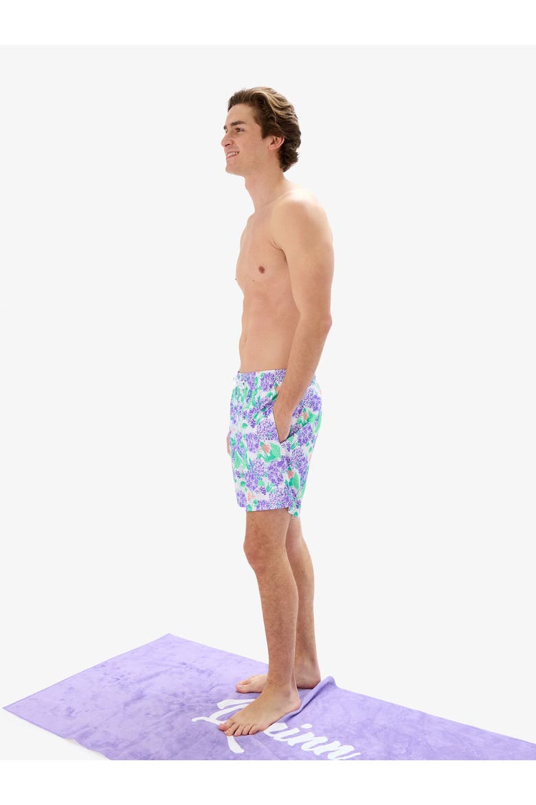 UPF50+ Sun Protected Men's Stretch Swim Trunks, Alternate, color, Purple Hydrangea Garden