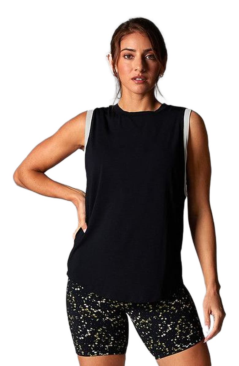 Tavi High Neck Muscle Tank, Alternate, color, Ebony