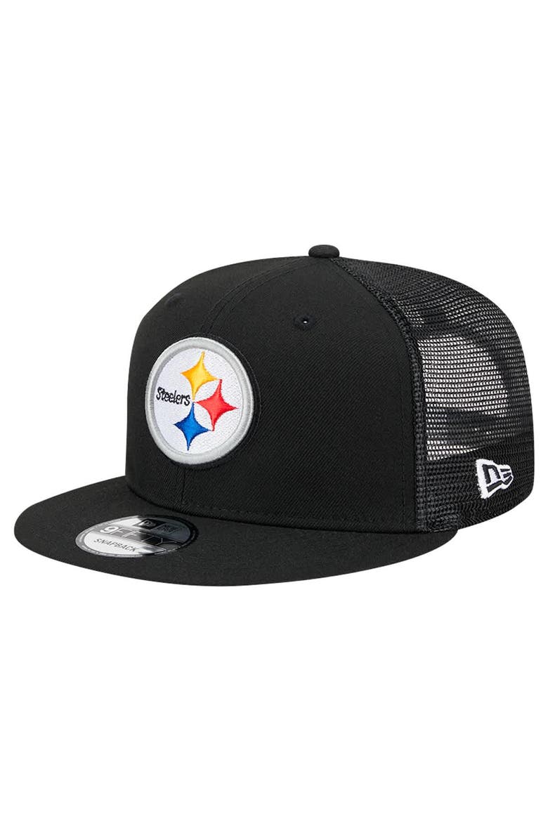 New Era Men's New Era Black Pittsburgh Steelers Main Trucker 9FIFTY Snapback Hat, Main, color, Black