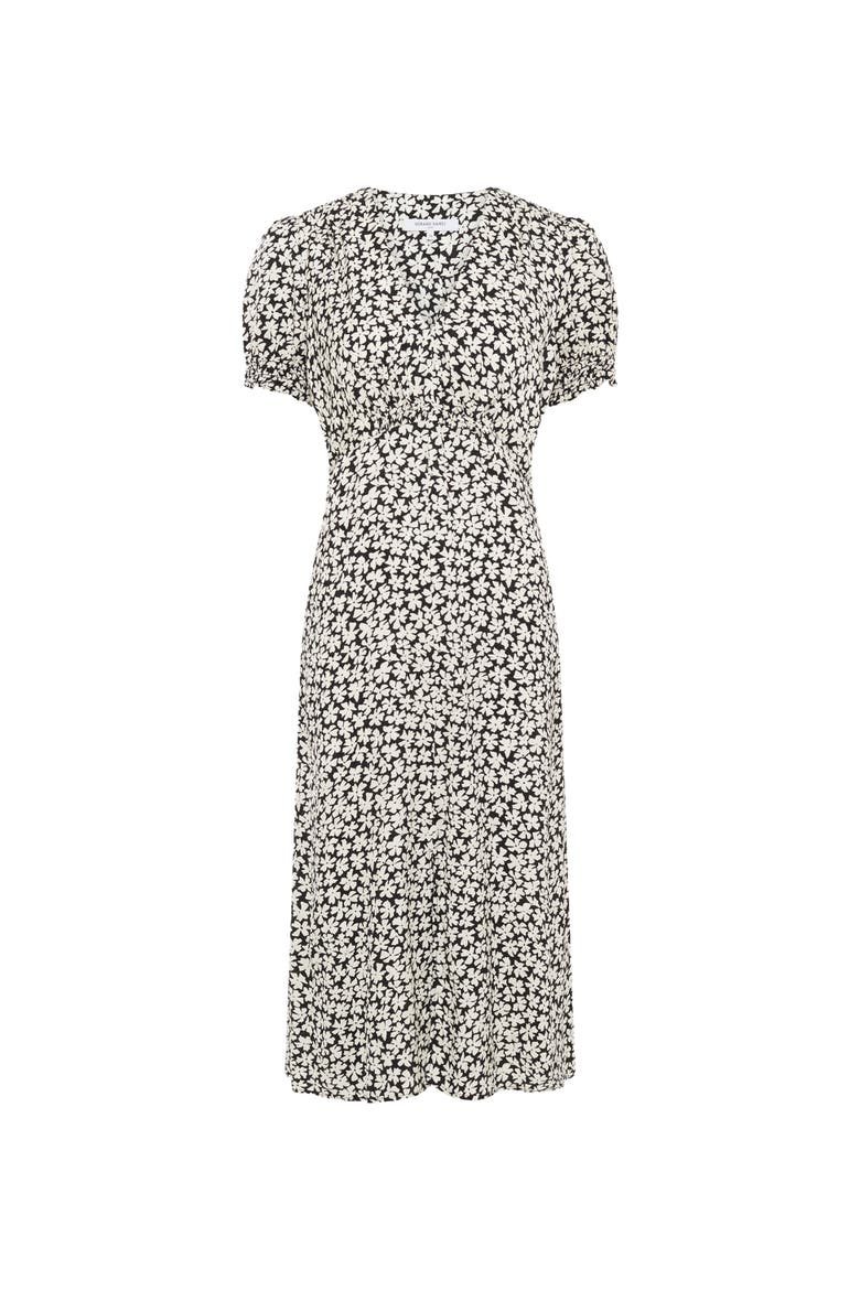 Rosi V-Neck Puff Sleeve Floral Dress, Alternate, color, Black