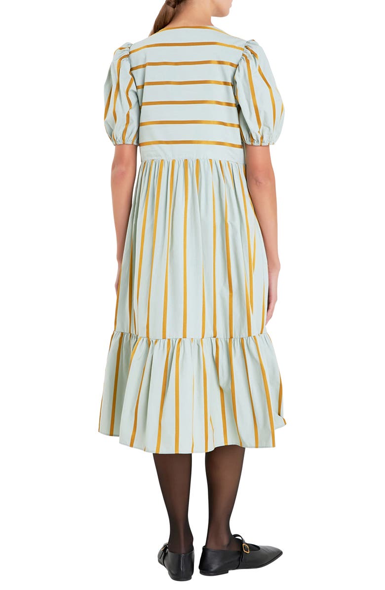English Factory Stripe Puff Sleeve Midi Dress, Alternate, color, Sage Multi