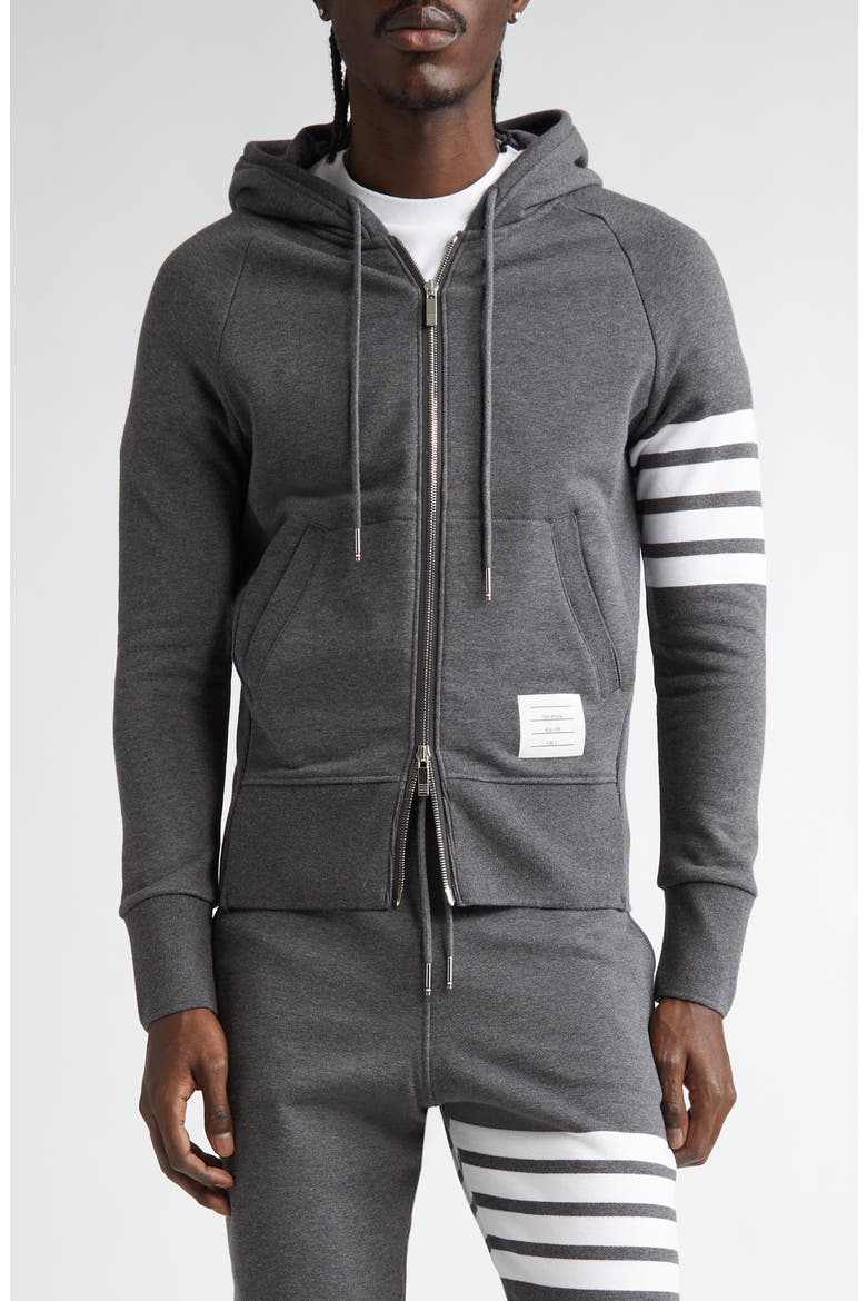 Classic 4-Bar Zip Cotton Hoodie, Main, color, DARK GREY