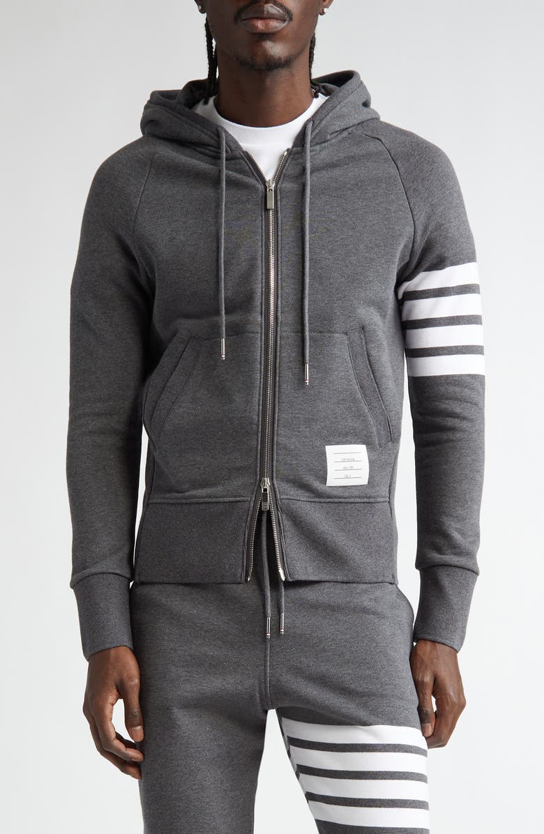 Thom Browne Classic 4-Bar Zip Cotton Hoodie, Main, color, Dark Grey