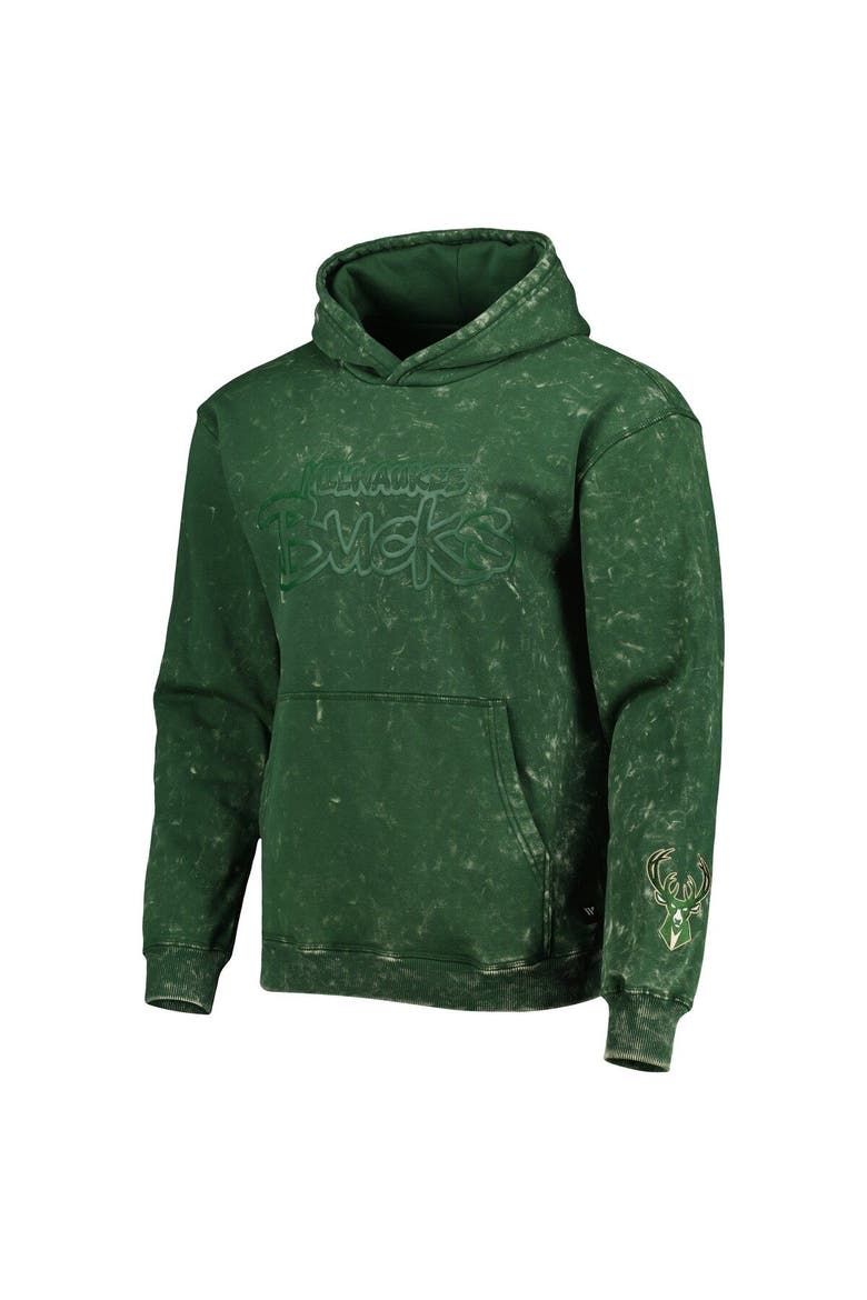 Unisex The Wild Collective Hunter Green Milwaukee Bucks Tonal Acid Wash Pullover Hoodie, Alternate, color, Hunter Green