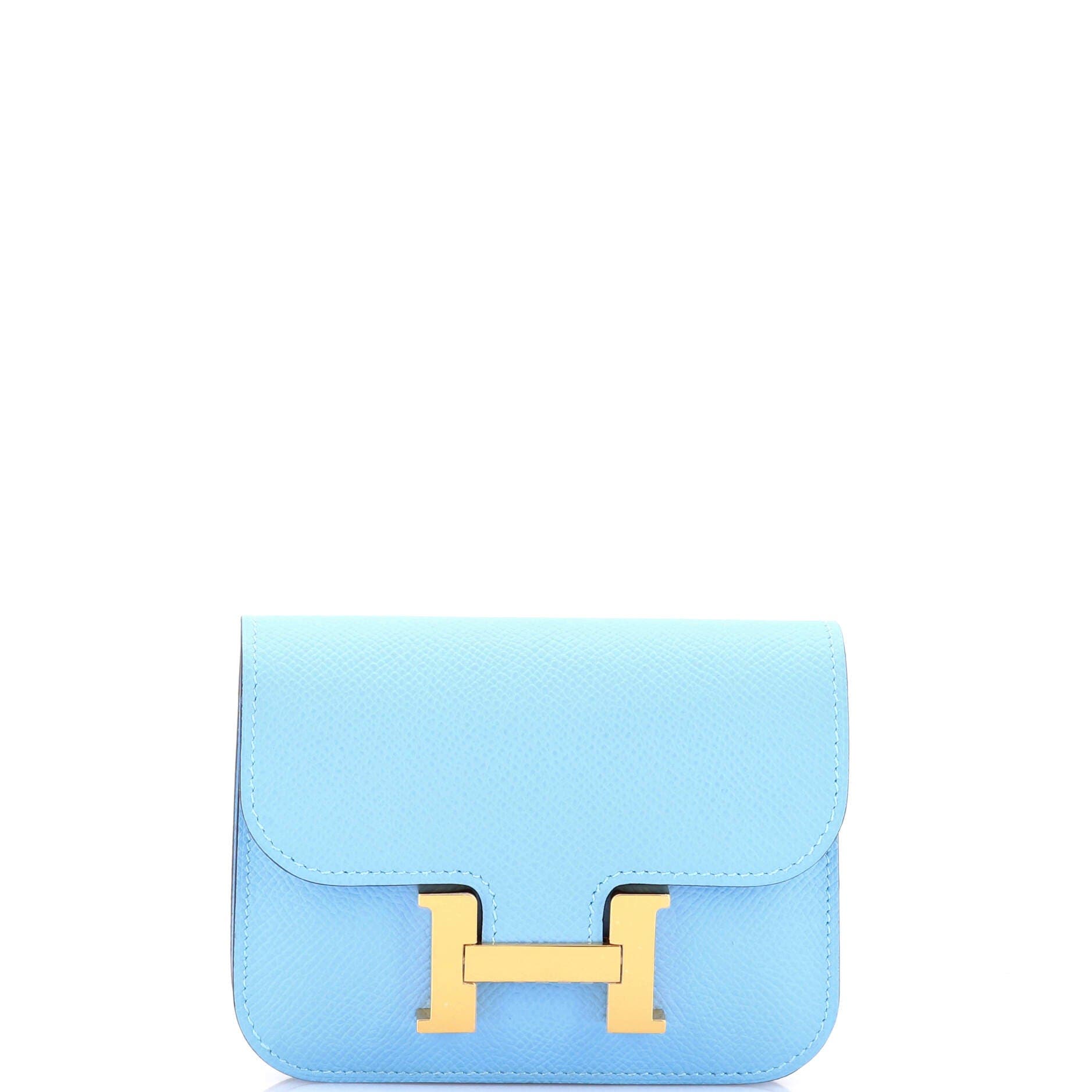 Pre-Owned Hermes Constance Slim Wallet Epsom, Main, color, Celeste