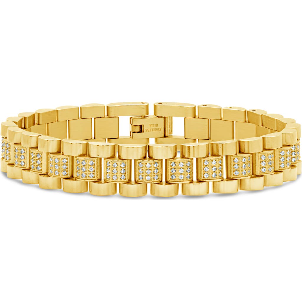 Sterling Forever Cz Accent Watch Chain Bracelet In Gold
