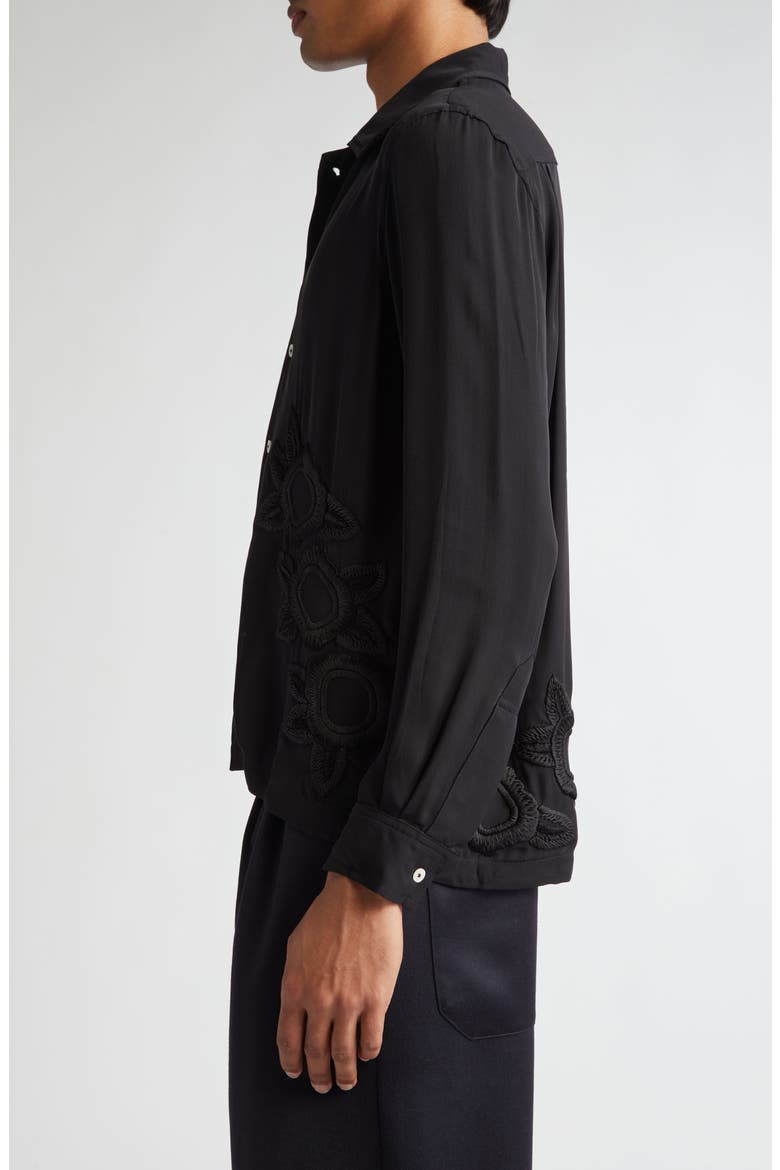 Midnight Daffodil Long Sleeve Silk Button-Up Shirt, Alternate, color, BLACK