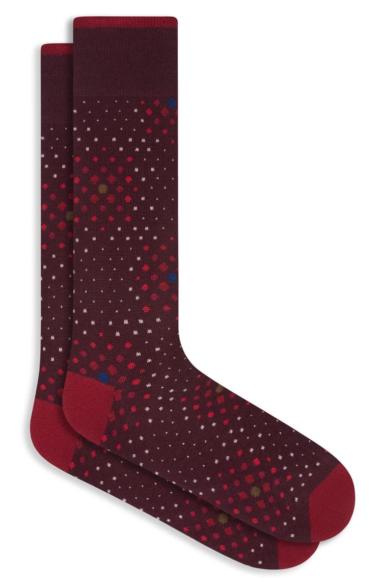 Bugatchi Dot Cotton Blend Dress Socks, Main, color, Bordeaux