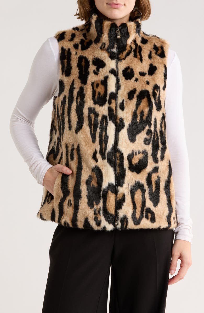 La Fiorentina Leopard Faux Fur Vest, Main, color, 