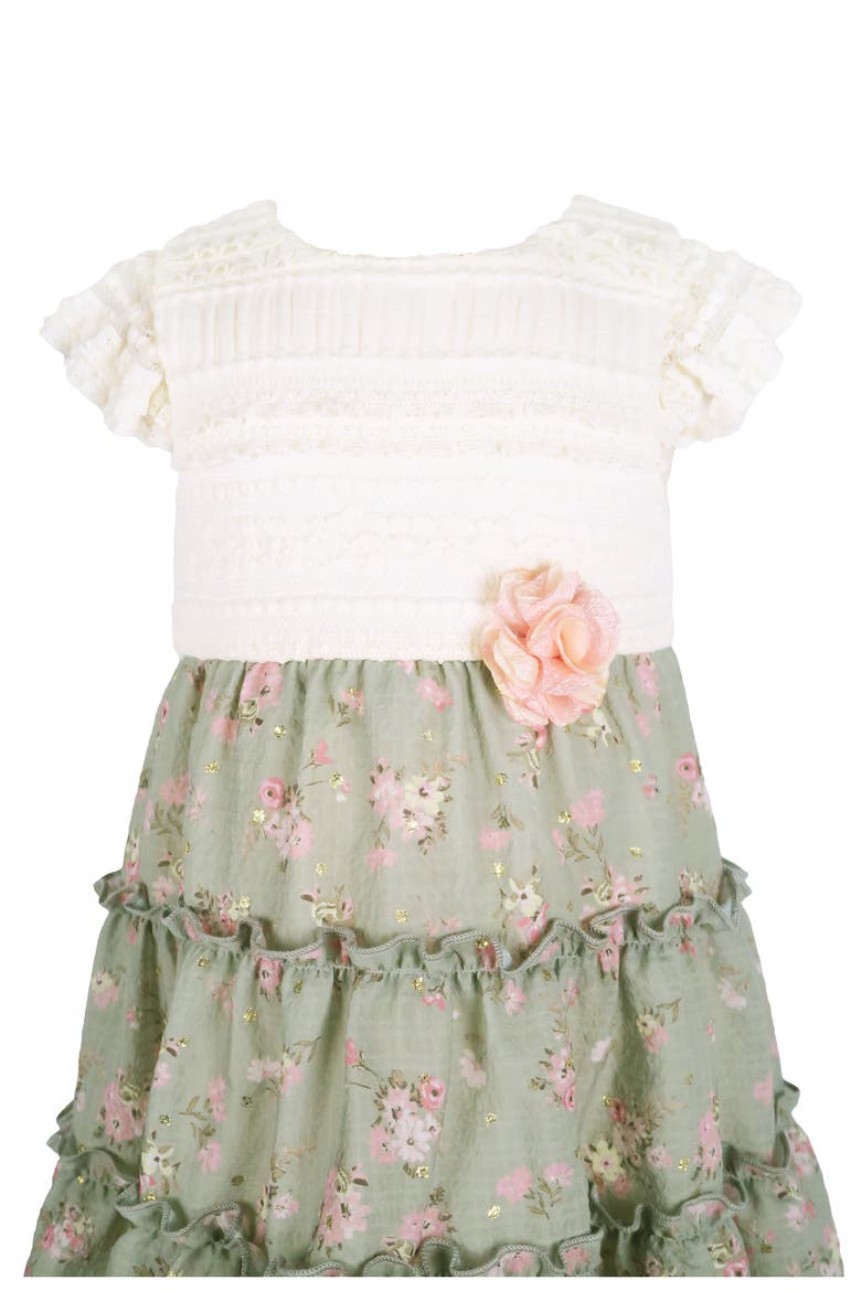 Lace & Clip Dot Chiffon Party Dress, Alternate, color, SAGE/ IVORY