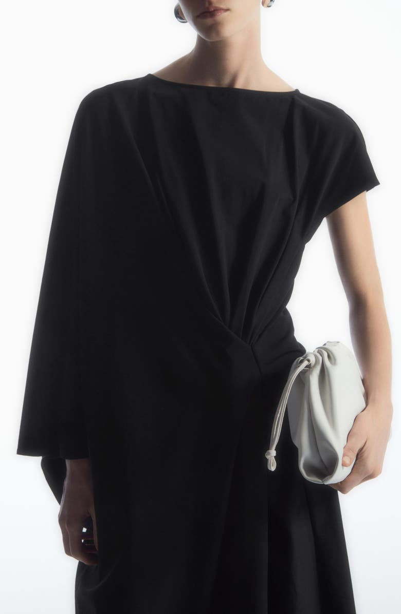 COS Draped Asymmetric Midi Dress, Alternate, color, Black Dark