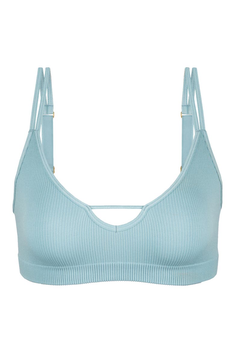 Seamless Rib Adjustable V-Neck Bralette, Alternate, color, SKY BLUE