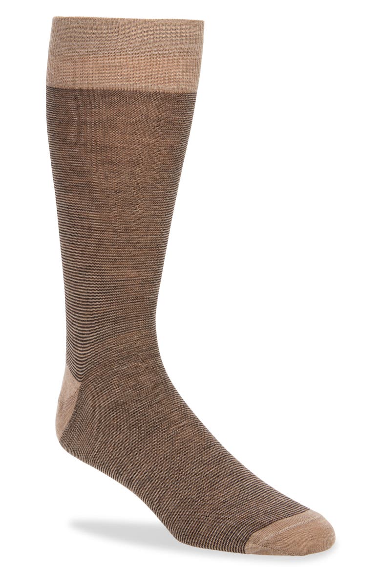 Stripe Merino Wool Blend Dress Socks, Main, color, TAN