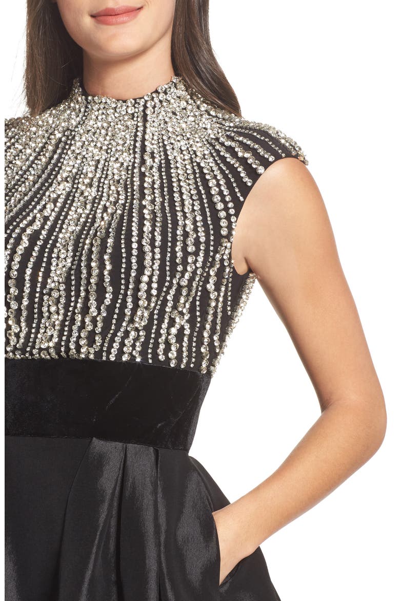 Crystal & Satin Ballgown, Alternate, color, BLACK