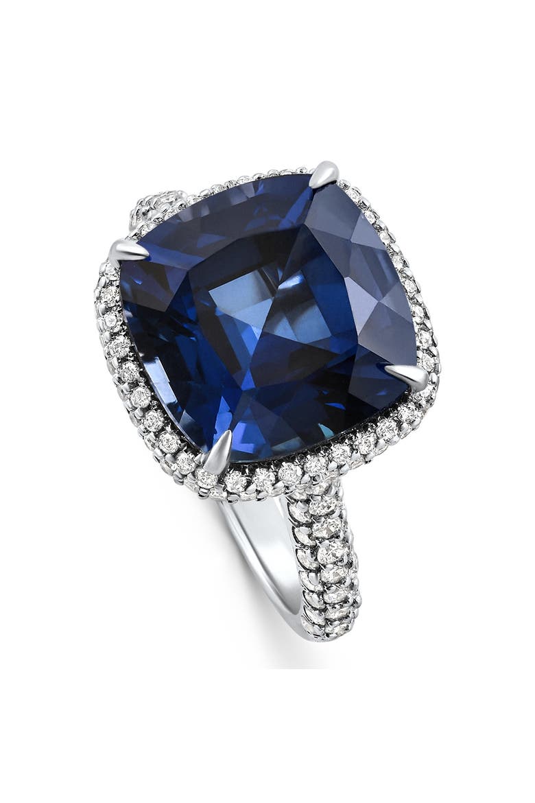 8.50Ct TW Cushion Blue Sapphire & pave Diamond Ring 14k Gold Lab Grown, Alternate, color, 14k White Gold