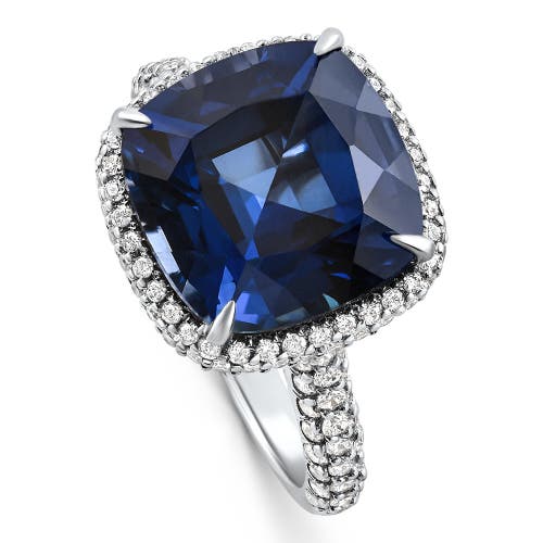 Bliss Diamond 8.50ct Tw Cushion Blue Sapphire & Pave Diamond Ring 14k Gold Lab Grown In Silver