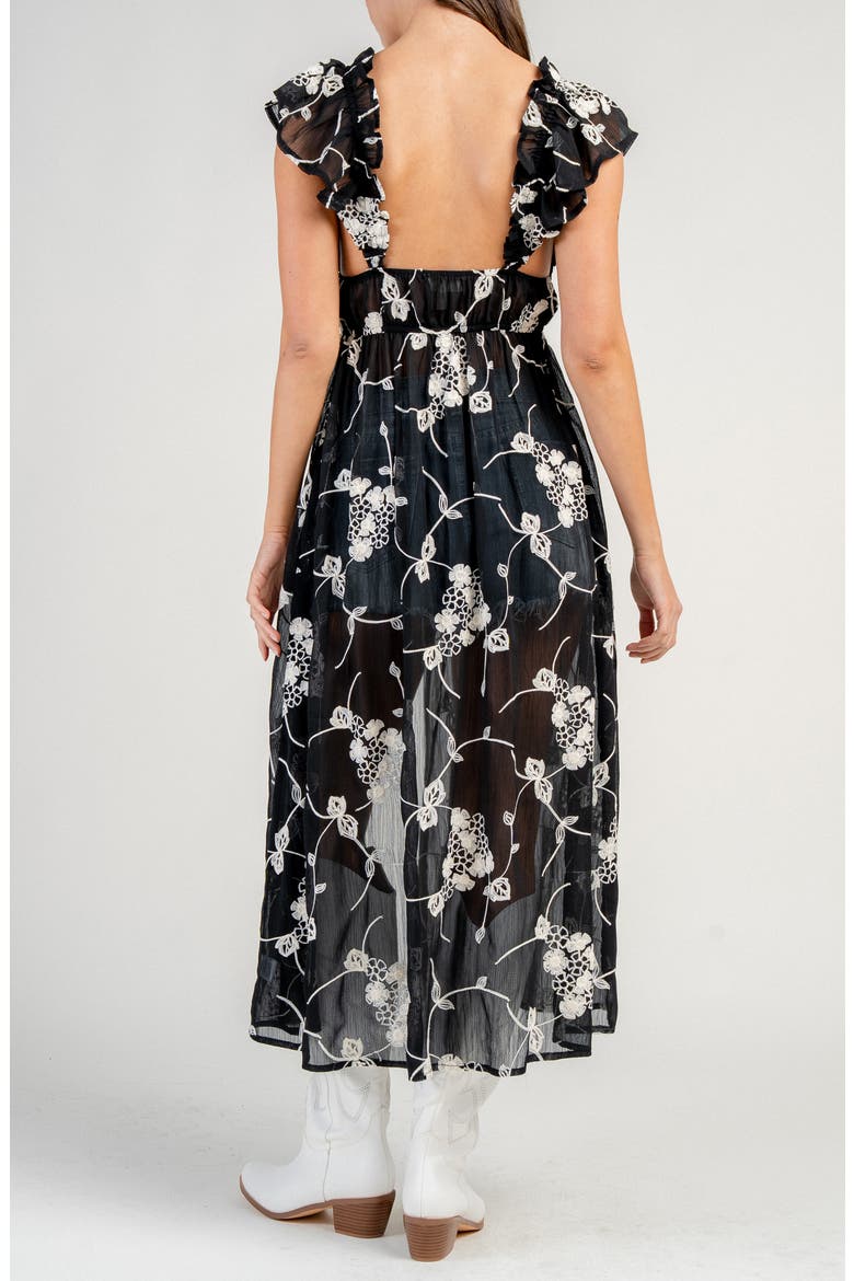 Embroidered Chiffon Ruffle Top, Alternate, color, BLACK