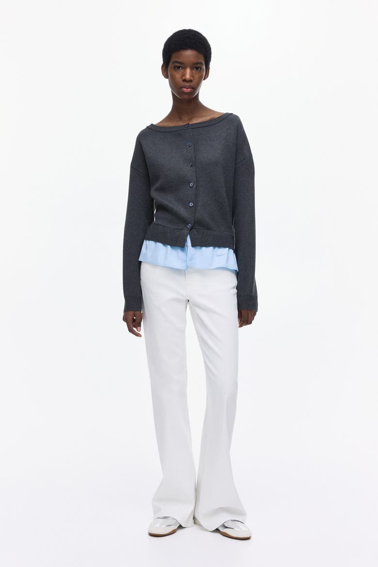 Layered Off-the-shoulder Cardigan, Alternate, color, Dark gray melange