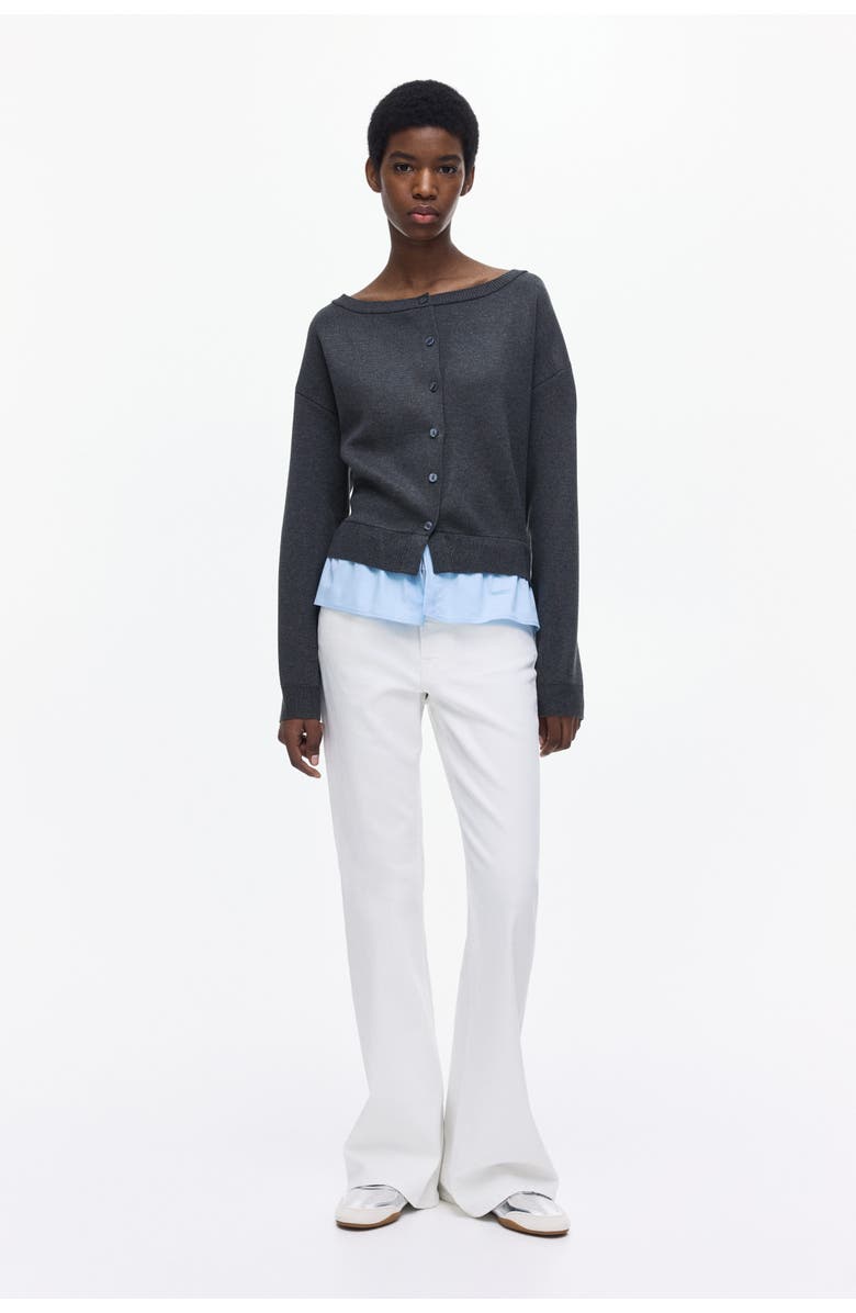 H&M Layered Off-the-shoulder Cardigan, Alternate, color, Dark Gray Melange