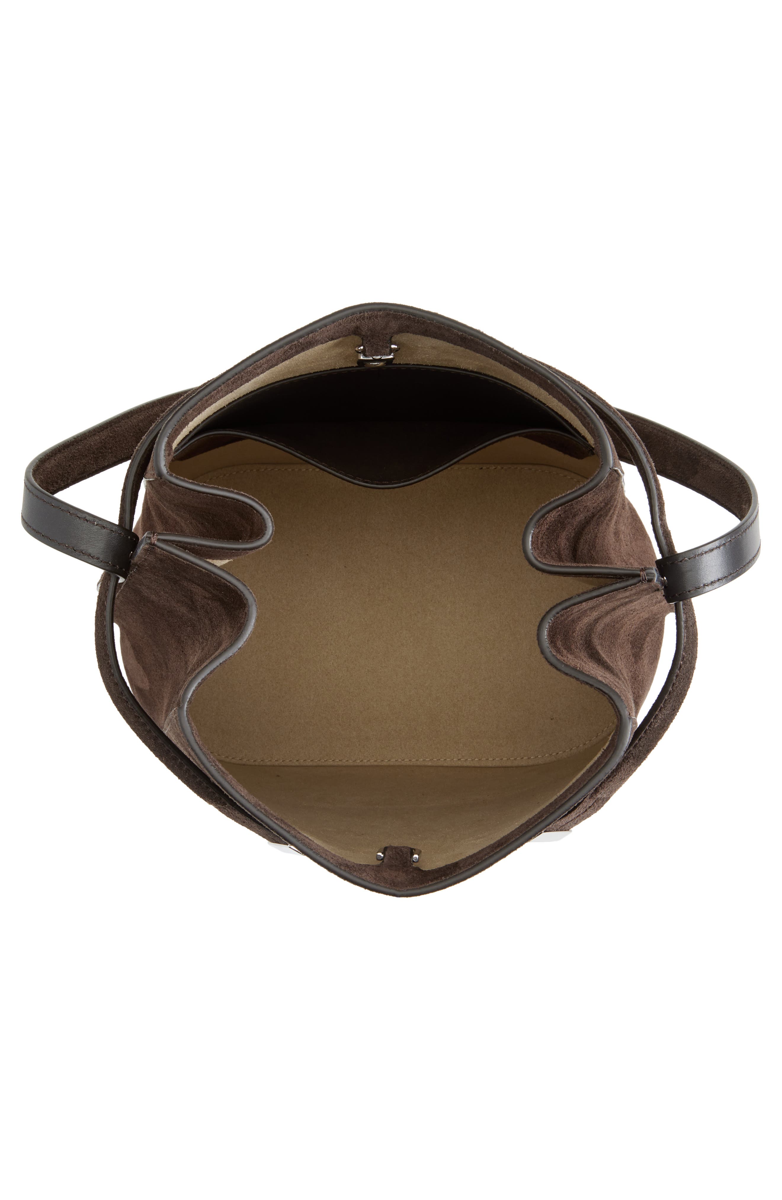 Belted Suede Bucket Bag, Alternate, color, BROWN