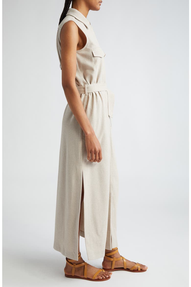 Lampo Belted Sleeveless Cotton Jersey Maxi Shirtdress, Alternate, color, BEIGE
