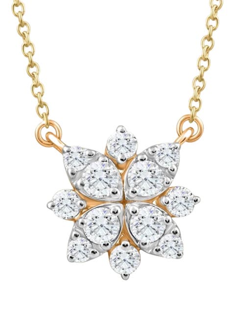 .55Ct TW Diamond Cluster Halo Round Pendant Gold Necklace Lab Grown
