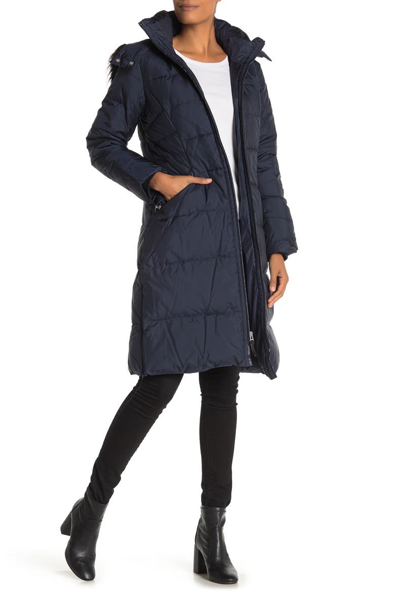 Faux Fur Hooded Jacket, Main, color, NAVY