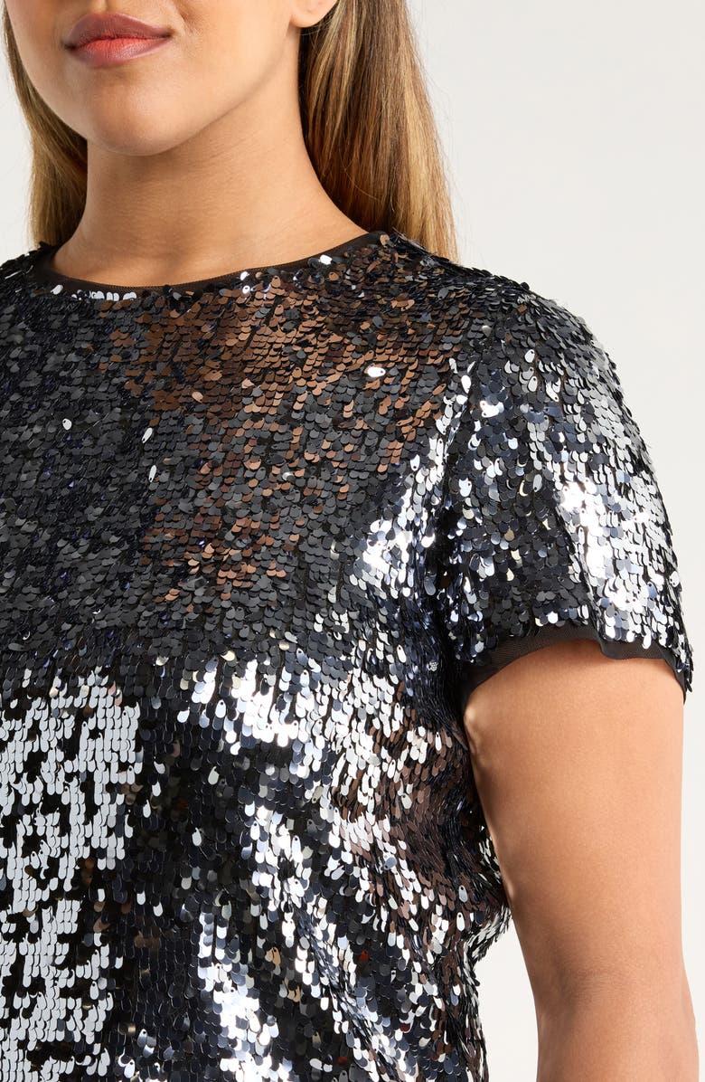 Anne Klein Paillette Top, Alternate, color, Gunmetal/ Anne Black