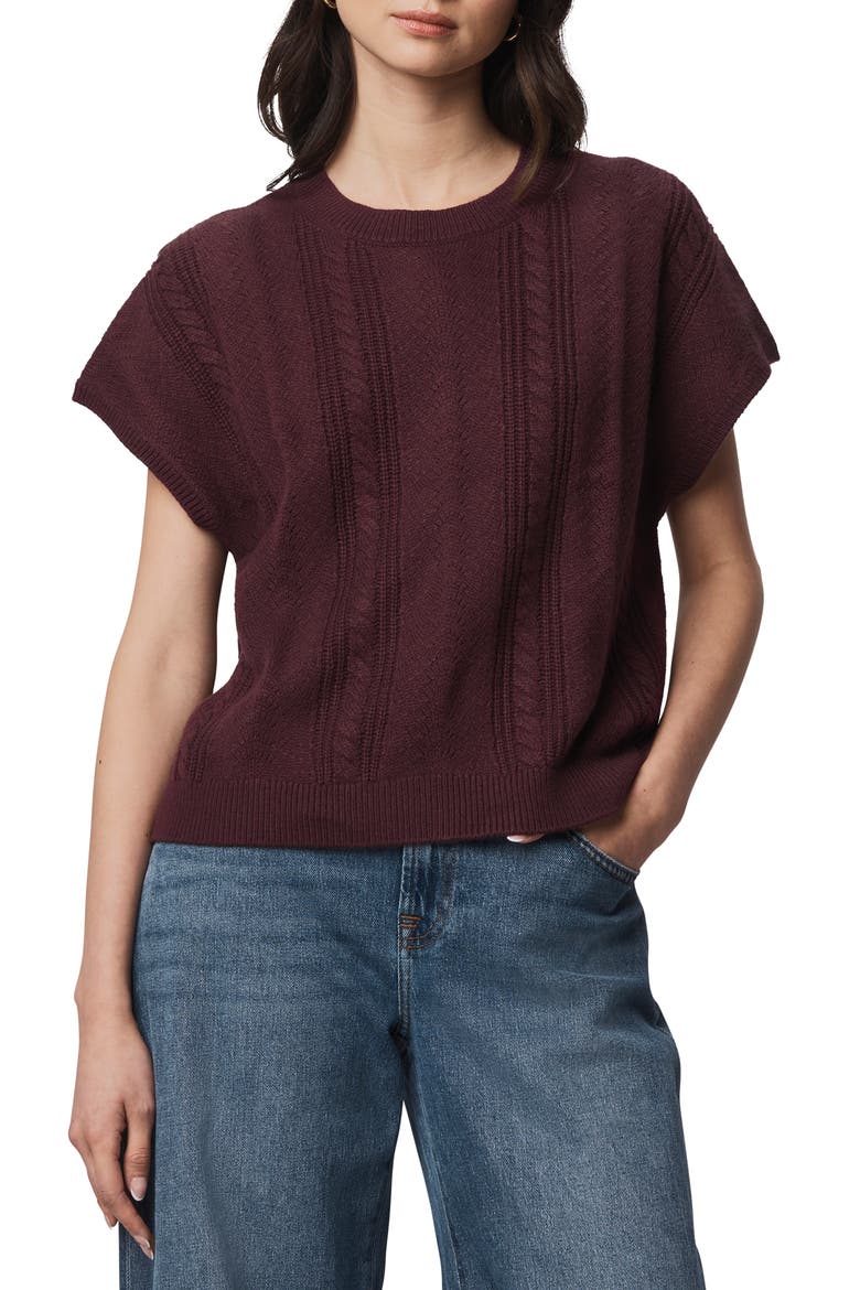 Raelynn Short Sleeve Pointelle Sweater, Main, color, DARK PLUM PURPLE