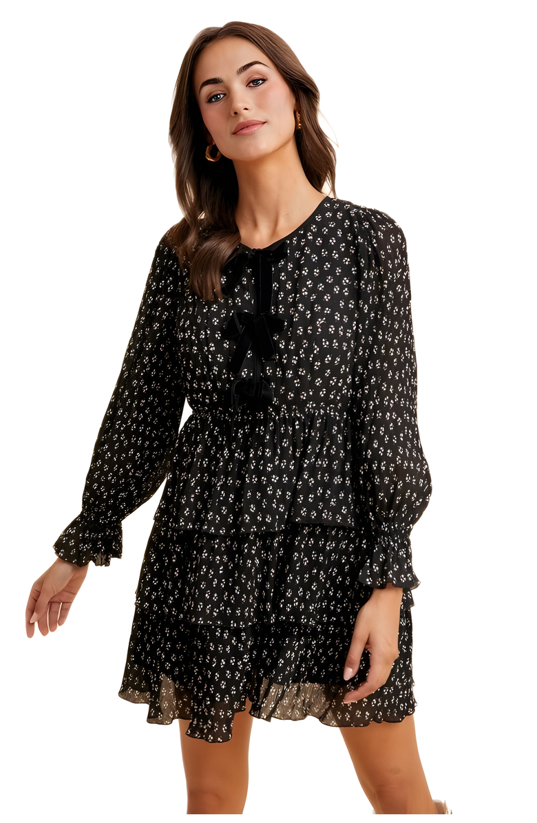 Knit and Lounge Velvet Bow Detail Tiered Mini Dress, Main, color,