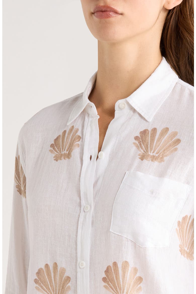 Charli Seashell Print Linen Blend Button-Up Shirt, Alternate, color, TAUPE SEASHELLS