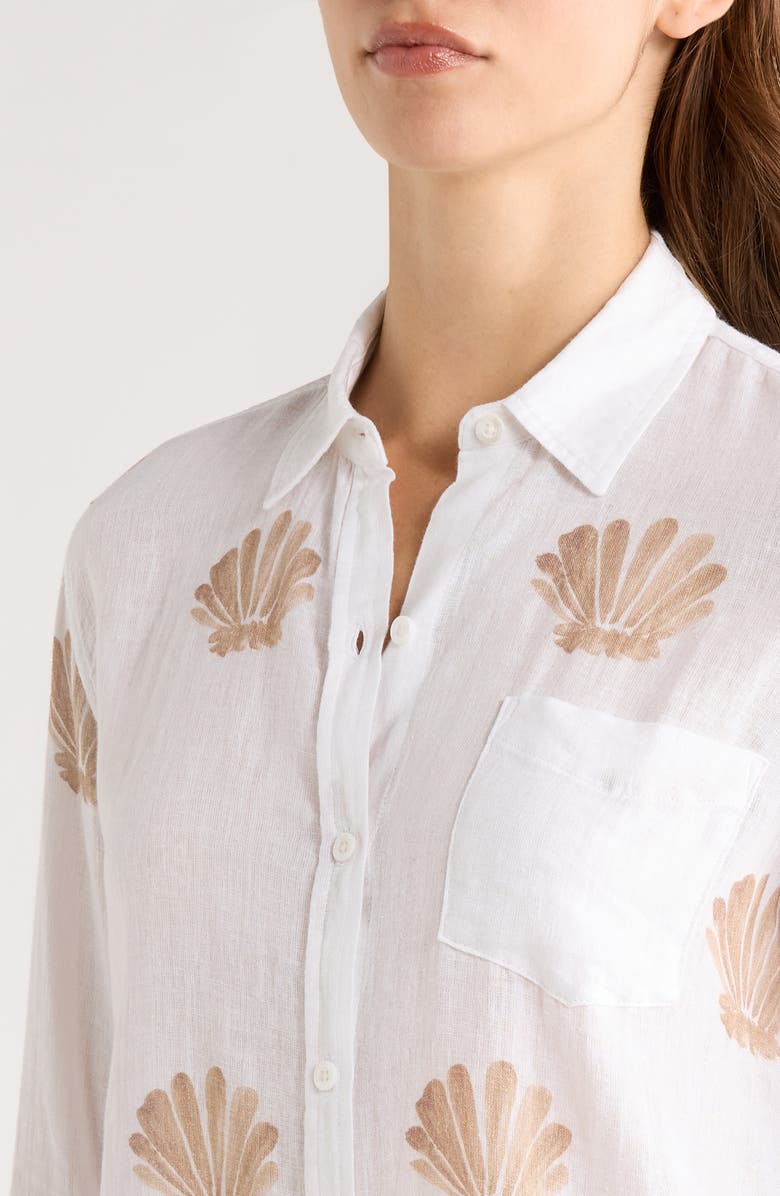 Rails Charli Seashell Print Linen Blend Button-Up Shirt, Alternate, color, Taupe Seashells