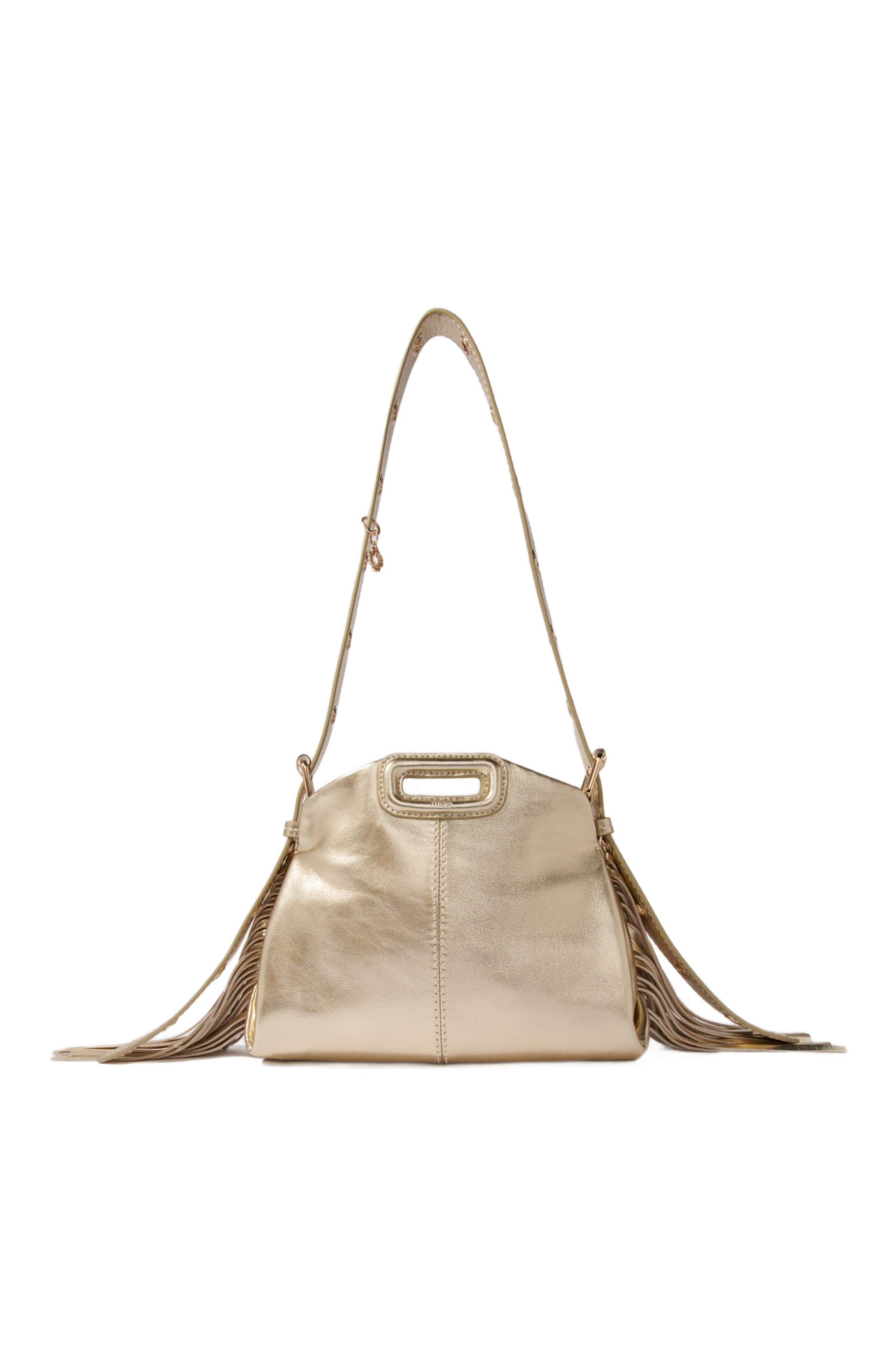 maje Miss M mini metallic leather bag, Main, color, Gold