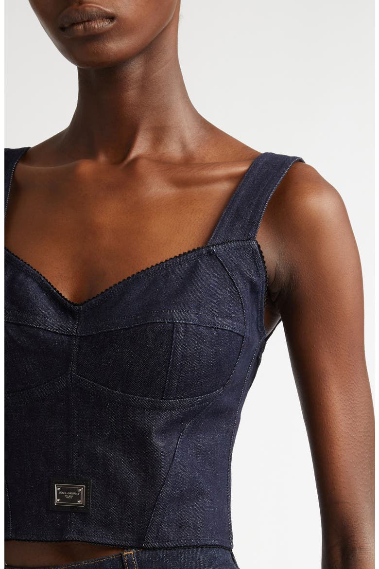Logo Plaque Denim Corset Top, Alternate, color, S9001 VARIANTE ABBINATA